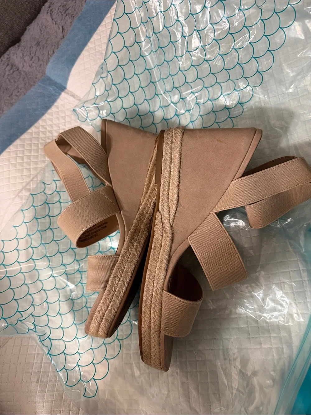 Caslon Beige Elastic Strap Wedge Sandals